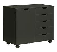 HOMCOM Mobile portaoggetti da scrivania con 5 cassetti 1 porta ripiano regolabile, supporto stampante su ruote, 78x40x66,5 cm, nero Aosom Italy