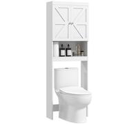 HOMCOM Mobile portaoggetti sopra il WC, mobile da bagno con armadio a 2 ante e ripiano aperto 58,5 x 23 x 170 cm in legno, bianco