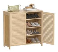 HOMCOM Mobile portascarpe in bambù, armadio per scarpe con ante a persiana, ripiani regolabili, per 14 paia di scarpe, portascarpe per ingresso, 80x35x80 cm, naturale