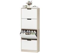 HOMCOM Mobile Scarpiera a 4 Cassetti 62.5x26x156 cm color Legno e Bianco