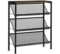 HOMCOM Mobile Scarpiera da 3 Paia per ogni Ripiano con 3 Ripiani e Piano d'appoggio, in Acciaio e Truciolato, 70x26x89 cm, Nero