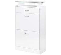 HOMCOM Mobile Scarpiera in Legno Bianco con 2 Ante, Cassetto e Ripiano in Vetro