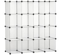 HOMCOM Scarpiera Modulabile Salvaspazio 16 Cubi in PP e Acciaio Trasparente