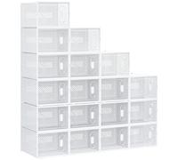 HOMCOM Mobile Scarpiera Modulare Salvaspazio per Interni 18 Cubi | Fori di Ventilazione, in Plastica PP, 28x36x21cm, Bianco e Trasparente