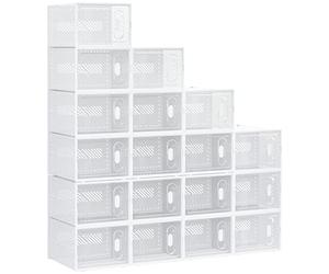 HOMCOM Mobile Scarpiera Modulare Salvaspazio per Interni 18 Cubi | Fori di Ventilazione, in Plastica PP, 28x36x21cm, Bianco e Trasparente