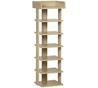 HOMCOM Mobile Scarpiera per Ingresso in Legno, Scaffale per 6 Scarpe con Ripiano Porta Oggetti, 32x30x104cm, Rovere