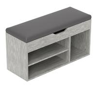 HOMCOM Scarpiera Salvaspazio da Ingresso Imbottita, Mobile da Ingresso con Scarpiera, con 3 Scomparti, Seduta in Pelle PU, per Soggiorno e Corridoio, 80x30x43 cm, Nero e Grigio