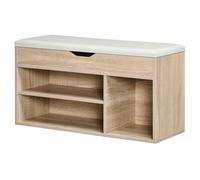 HOMCOM Scarpiera Salvaspazio da Ingresso Imbottita, Mobile da Ingresso con Scarpiera, con 3 Scomparti, Seduta in Pelle PU, per Soggiorno e Corridoio, 80x30x43 cm, Color Legno
