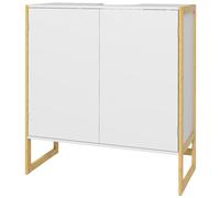 HOMCOM Mobile Sottolavabo 2 Ante a Pressione Bambù e MDF con Intaglio a U Bianco