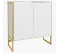 HOMCOM Mobile Sottolavabo Bagno con Intaglio a U per Tubi, Armadietto Bagno in Legno di Bambù e MDF con 2 Ante a Pressione 70x33x79.5cm Bianco