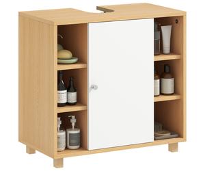 HOMCOM Mobile Sottolavabo con Armadietto 2 Ante Soft-Close e 6 Ripiani Bianco