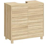 HOMCOM Mobile sottolavabo, mobile da bagno con ripiano regolabile, ante a doghe e apertura a pressione, per lavabo con piedistallo o a parete, 60 x 30 x 60 cm, naturale