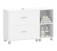 HOMCOM Mobile Sottolavabo per Bagno con 2 Cassetti, Ripiani Aperti, Mobiletto Sottolavabo con Intaglio a U, Mobile Bagno Moderno e Salvaspazio, Adatto a Lavabi senza Colonna, 90x30x60 cm, Bianco