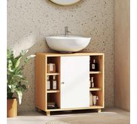 HOMCOM Mobile Sottolavabo per Bagno con 6 Ripiani Aperti e Armadietto, Mobiletto Sottolavabo con Intaglio a U e 2 Ante Soft-Close, per Lavabi con o Senza Colonna, 60x33x57 cm, Color legno e Bianco Il