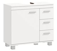 HOMCOM Mobile Sottolavabo per Bagno con Anta Ammortizzata e 3 Cassetti, Mobiletto Sottolavabo con Intaglio a U e Ripiani, Mobile Bagno Moderno e Salvaspazio, Adatto a Lavabi a Colonna o Senza, Bianco