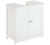HOMCOM Mobile Sottolavabo per Bagno con Ripiano Regolabile, Mobiletto Sottolavabo con Intaglio a U e 2 Ante, Mobile Bagno Salvaspazio, Adatto a Lavabi con o Senza Colonna, 60x30x60 cm, Bianco