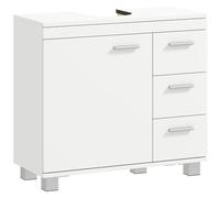HOMCOM Mobile Sottolavabo per Bagno Moderno con Anta Ammortizzata e 3 Cassetti, Mobiletto Sottolavabo Salvaspazio con Intaglio a U e Ripiani, per Lavabi a Colonna o Senza, Bianco