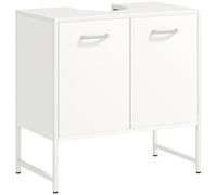 HOMCOM Mobile sottolavello, mobile da bagno con 2 ante con chiusura morbida e ripiano regolabile, gambe in acciaio, armadio da bagno sotto lavabo, 60 x 33 x 60,5 cm, bianco
