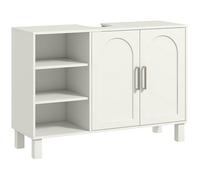 HOMCOM Mobile sottolavello, mobile da bagno, con armadio a due livelli, 2 ante, ripiani regolabili, su piedini, in legno, 90 x 30 x 63 cm, crema