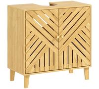 HOMCOM Mobile sottolavello, mobile da bagno in bambù con ripiano regolabile e ante a doghe anti-umidità, 60 x 30 x 60 cm, naturale