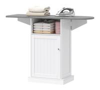 HOMCOM Mobile Asse da Stiro Salvaspazio Pieghevole con Ruote a Freno, Mobile da Stiro Multiuso con Vano Aperto, Ripiano Regolabile, per Lavanderia e Bagno, 121x37x89 cm, Bianco