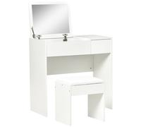 HOMCOM Mobile Toeletta con Specchio a Scomparsa e Sgabello Elegante Tavolo Consolle con Cassetto Design Moderno Bianco 80x40x79cm Aosom