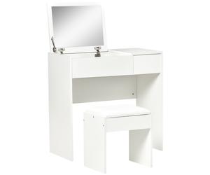 HOMCOM Mobile Toeletta con Specchio a Scomparsa e Sgabello Elegante Tavolo Consolle con Cassetto Design Moderno Bianco 80x40x79cm Aosom