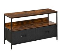 HOMCOM Mobile TV Stile Industriale con Cassetti Pieghevoli in Tessuto e Mensola, Metallo e MDF, 98x29x56cm, Marrone e Nero Aosom