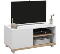 HOMCOM Mobile TV 42" Max con 2 Ripiani Aperti e Anta in Truciolato Bianco