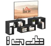HOMCOM Mobile TV 75" max Modulabile con 2 Ripiani 134-180x30.5x44 cm Nero | a L, Mensola Rettangolare, Mobile Porta TV Moderno, in Truciolato, per Soggiorno