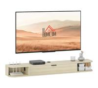 HOMCOM Mobile TV a parete, Mobile TV da soggiorno con cassetto estraibile, 2 ripiani aperti, gestione dei cavi, stile moderno, per TV da 60 pollici, 140x24x16 cm, legno naturale
