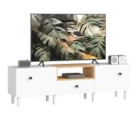 HOMCOM Mobile TV con 2 Ante a Ribalta, Cerniere Soft Close, Cassetto e Ripiano Aperto, Mobile Porta TV Fino a 70", 8 Gambe per Soggiorno o Camera da Letto, 150x35x45 cm, Bianco e Color Legno