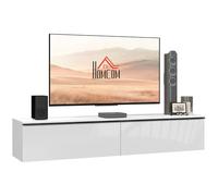 HOMCOM Mobile TV con Design Lucido a Parete e Armadietti con Ante a Ribalta, Tavolino Basso da Salotto in Legno, 160x35x30 cm, Bianco