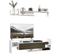 HOMCOM Mobile TV con Mensola a Muro, Ripiani Aperti e Armadietto in Legno, Mobile TV Moderno per Soggiorno e Camera da Letto, Bianco e nero