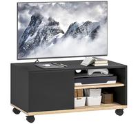 HOMCOM Mobile TV con Ruote, Mobile Porta TV Fino a 42" con Armadietto, Ripiani Aperti Regolabili, Foro Passacavi, Mobiletto per Televisore, per Soggiorno, Camera da Letto e Salotto, 80x45x41 cm, Nero