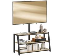HOMCOM Mobile TV con supporto orientabile a 35°, mobile TV per TV da 32-65 pollici, ripiani aperti, panchina TV industriale per soggiorno camera da letto, 108 x 41 x 135 cm, effetto legno naturale