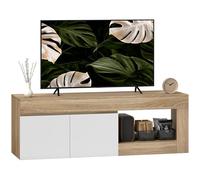 HOMCOM Mobile TV, Mobile Porta TV Fino a 60" con Armadietto 2 Ante Soft Close e Ripiano Aperto, Mobiletto per Televisore per Soggiorno, Camera da Letto e Salotto, 140x40x48 cm, Bianco e Color Legno