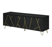 HOMCOM Mobile TV Moderno Fino a 65", Mobiletto Porta TV con Armadietti e Ante a Chiusura Ammortizzata, Finitura Effetto Marmo, 147x35x52cm, Nero