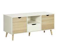HOMCOM Mobile TV Moderno max 55" con Cassetti e Ripiani, Armadietti e 5 Gambe in Legno, 110x40x50 cm, Bianco e Colore Legno Aosom