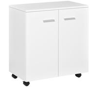 HOMCOM Mobile TV Moderno Multiuso in Legno con 4 Ruote e Freni, 2 Ante con 2 Ripiani, per Soggiorno e Ufficio, 60x35x65 cm, Bianco Aosom Italy