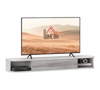 HOMCOM Mobile TV Sospeso con 2 Ripiani Aperti e Armadietto ad Anta Ribaltabile, Mobile Porta TV in Legno, 120x26x16 cm, Bianco e Grigio
