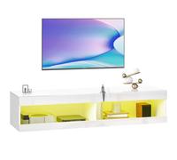 Homcom Mobile TV sospeso con luci a LED con scomparti per telecomando Fori Occhielli per cavi 140X40X30 cm Bianco lucido