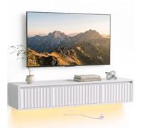 HOMCOM Mobile TV Sospeso fino a 65 Pollici, Mobiletto da Parete con Luci LED e Prese di Corrente, Console TV Moderna con Armadietto, 2 Cassetti e Foro Passacavi, Bianco