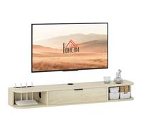 HOMCOM Mobile TV sospeso per soggiorno con cassetto apribile e 2 ripiani aperti, gestione dei cavi, stile contemporaneo, mobile TV per TV da 50 pollici, 120 x 24 x 16 cm, legno naturale