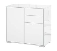 HOMCOM Mobiletto 2 Cassetti e 2 Ante, Apertura a Pressione, Mobile con 2 Cassetti e 2 Ante per Casa e Ufficio, 79x36x74cm, Bianco Opaco