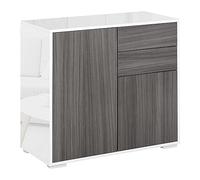 HOMCOM Mobiletto 2 Cassetti e 2 Ante, Apertura a Pressione, Mobile con 2 Cassetti e 2 Ante per Casa e Ufficio, 79x36x74cm, Grigio Chiaro e Bianco