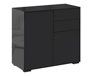 HOMCOM Mobiletto 2 Cassetti e 2 Ante, Apertura a Pressione, Mobile con 2 Cassetti e 2 Ante per Casa e Ufficio, 79x36x74cm, Nero Opaco