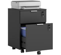 HOMCOM Mobiletto Archivio con Ruote e Serratura, 2 Cassetti, Nero