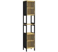 HOMCOM Mobiletto Bagno con Ripiano Aperto e Armadietto Nero e color Legno
