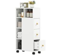HOMCOM Mobiletto Bagno con Ruote, 3 Cassetti e Ripiani Regolabili Bianco